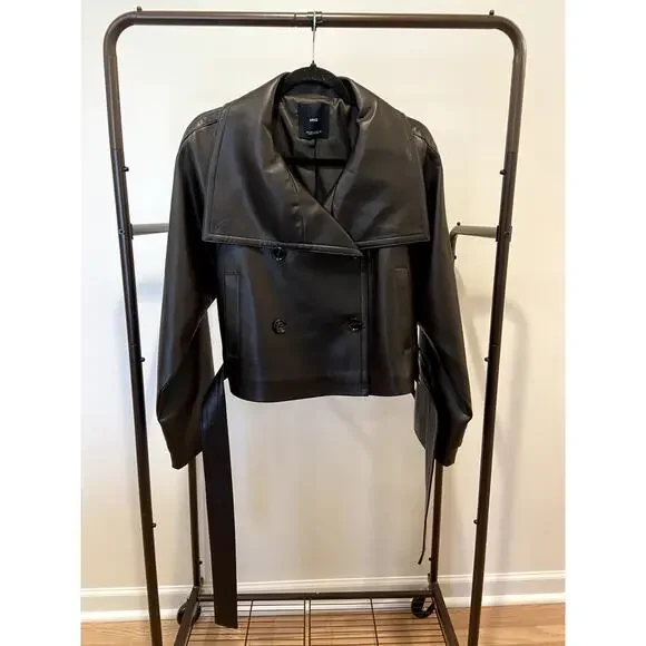 Mango Faux Leather Jacket Trench with Maxi Lapels size XS - Picture 4 of 7
